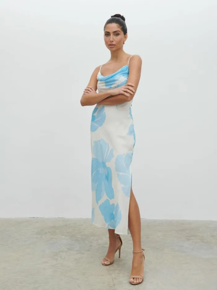 Pretty Lavish Dresses Keisha Ruched Midaxi Dress Blue And Cream Floral 8211 Women