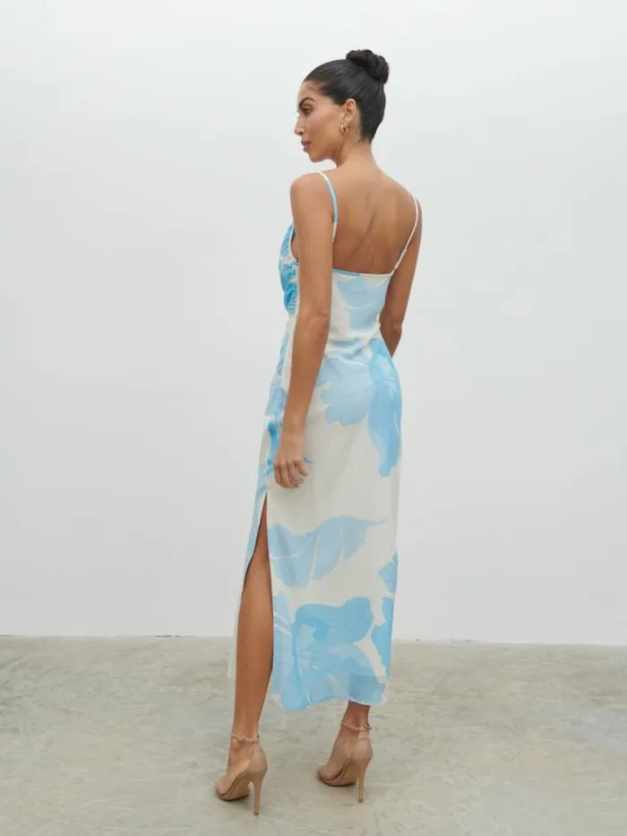 Pretty Lavish Dresses Keisha Ruched Midaxi Dress Blue And Cream Floral 8211 Women