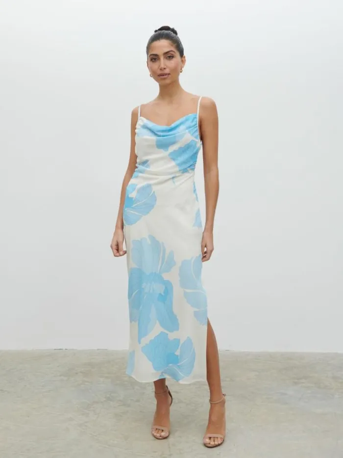 Pretty Lavish Dresses Keisha Ruched Midaxi Dress Blue And Cream Floral 8211 Women