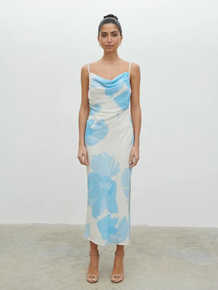 Pretty Lavish Dresses Keisha Ruched Midaxi Dress Blue And Cream Floral 8211 Women