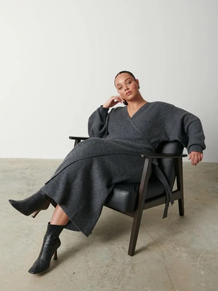 Pretty Lavish Dresses Kinsley Ribbed Wrap Dress Curve Grey 8211 Women