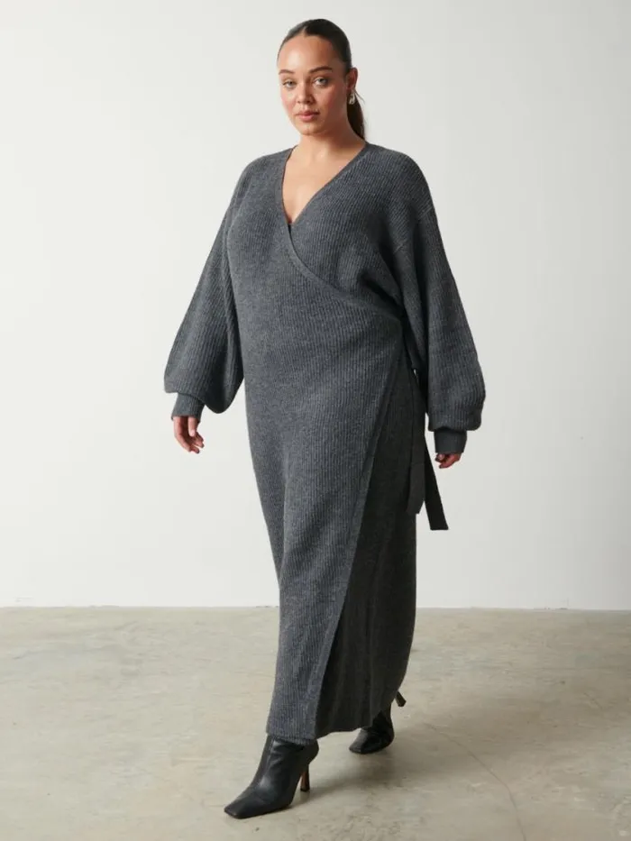 Pretty Lavish Dresses Kinsley Ribbed Wrap Dress Curve Grey 8211 Women