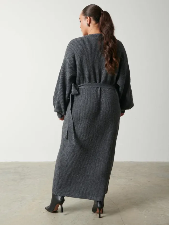 Pretty Lavish Dresses Kinsley Ribbed Wrap Dress Curve Grey 8211 Women