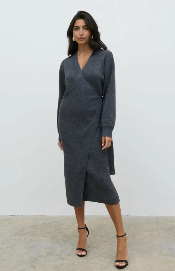 Pretty Lavish Dresses Kinsley Ribbed Wrap Dress Grey 8211 Women