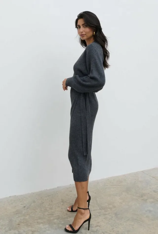Pretty Lavish Dresses Kinsley Ribbed Wrap Dress Grey 8211 Women