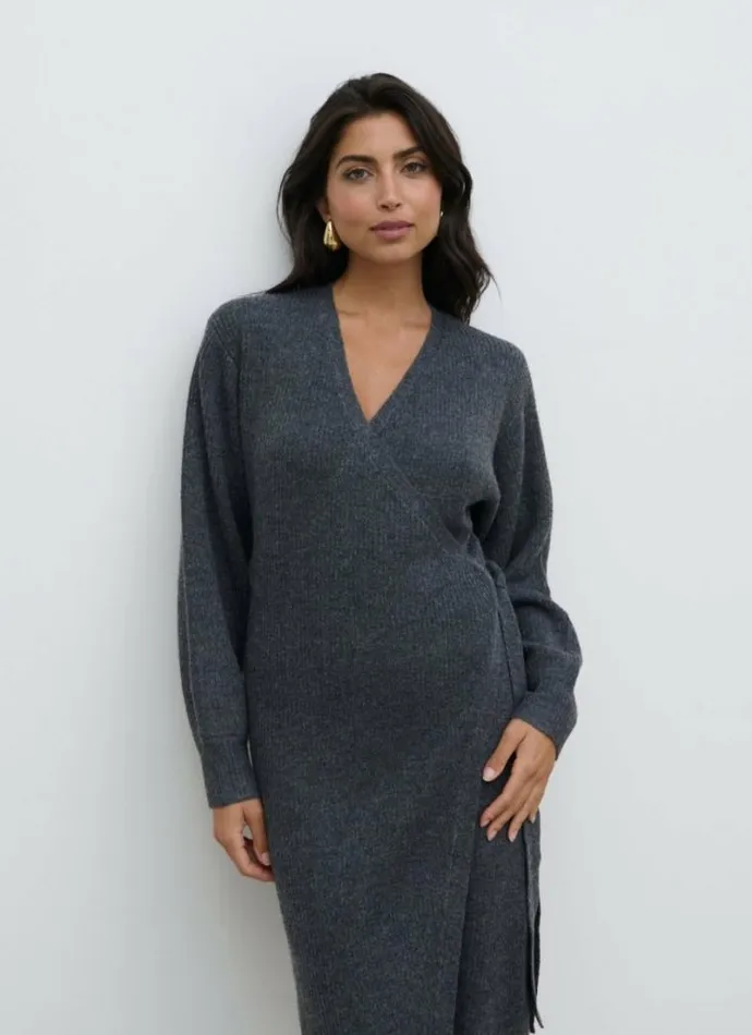 Pretty Lavish Dresses Kinsley Ribbed Wrap Dress Grey 8211 Women