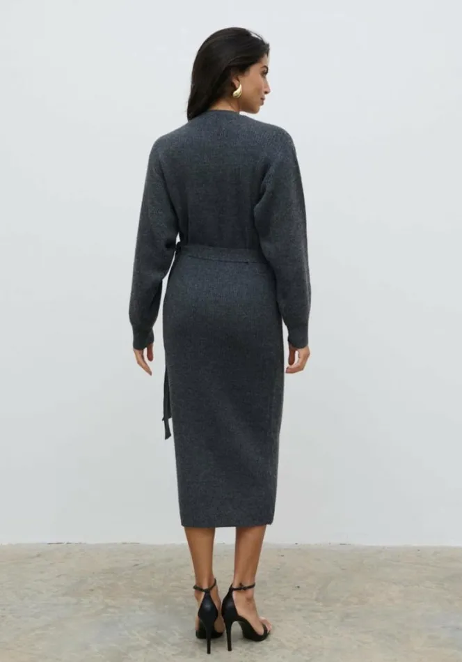 Pretty Lavish Dresses Kinsley Ribbed Wrap Dress Grey 8211 Women