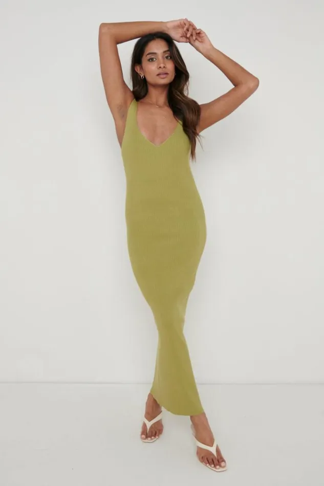 Pretty Lavish Dresses Lara Ribbed Midaxi Dress Olive 8211 Women