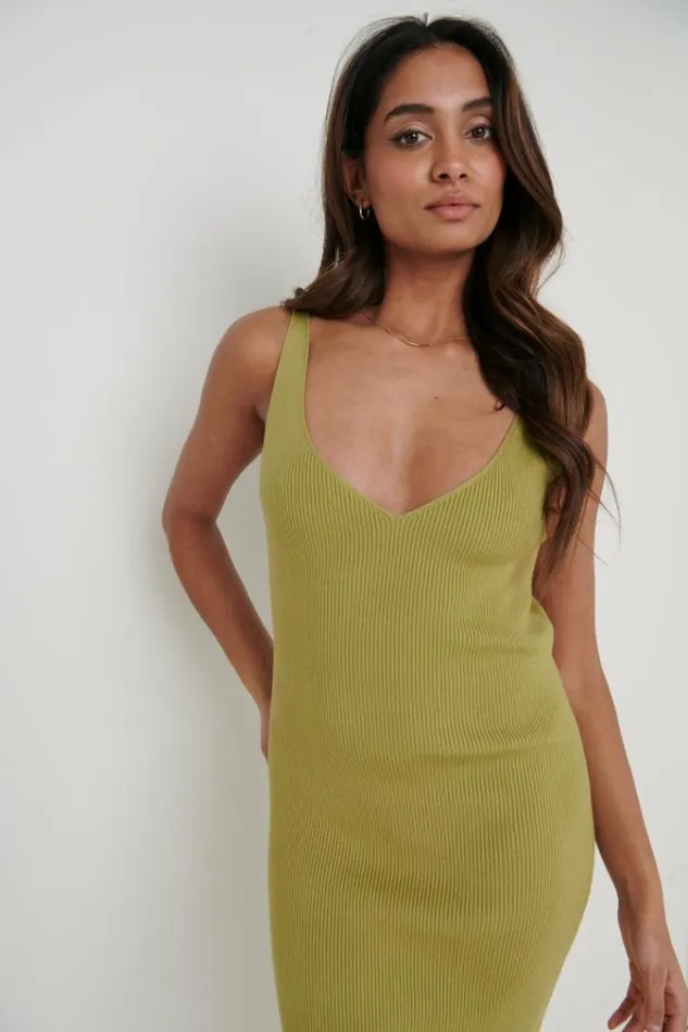 Pretty Lavish Dresses Lara Ribbed Midaxi Dress Olive 8211 Women