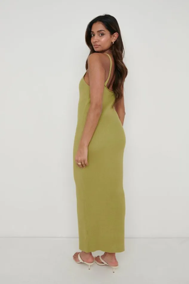 Pretty Lavish Dresses Lara Ribbed Midaxi Dress Olive 8211 Women