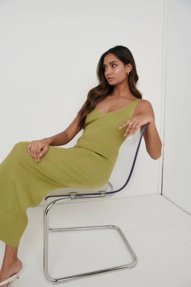 Pretty Lavish Dresses Lara Ribbed Midaxi Dress Olive 8211 Women