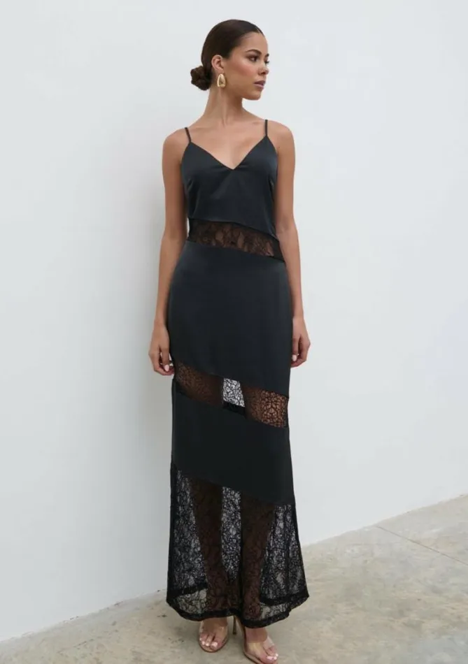 Pretty Lavish Dresses Monique Lace Inserted Slip Dress Black 8211 Women