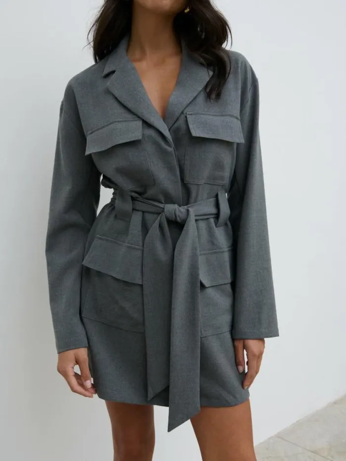 Pretty Lavish Dresses Morgan Tailored Cargo Mini Dress Grey 8211 Women