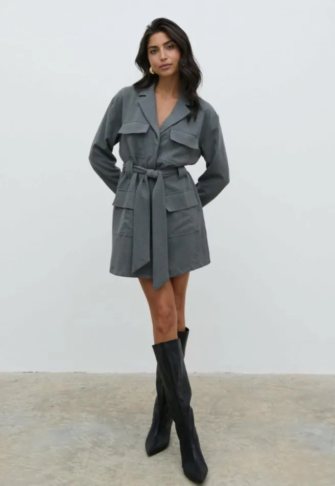Pretty Lavish Dresses Morgan Tailored Cargo Mini Dress Grey 8211 Women