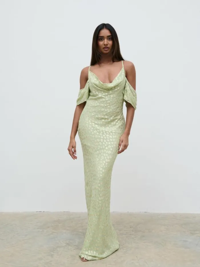 Pretty Lavish Dresses Nia Cold Shoulder Maxi Dress Pistachio Metallic 8211 Women Pretty Lavish Dresses Nia Cold Shoulder Maxi Dress Pistachio Metallic 8211 Women