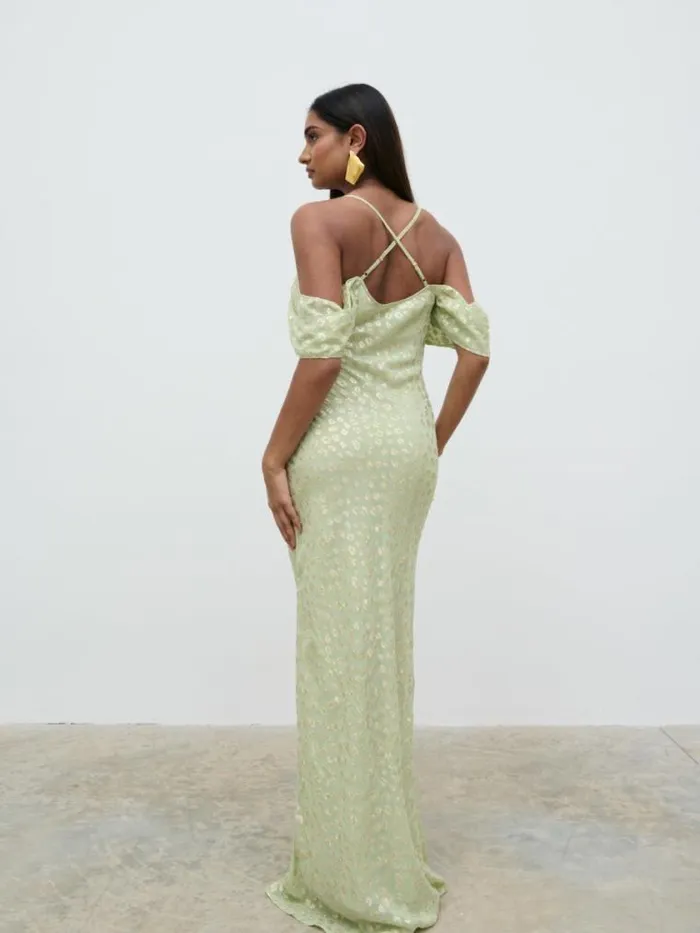 Pretty Lavish Dresses Nia Cold Shoulder Maxi Dress Pistachio Metallic 8211 Women