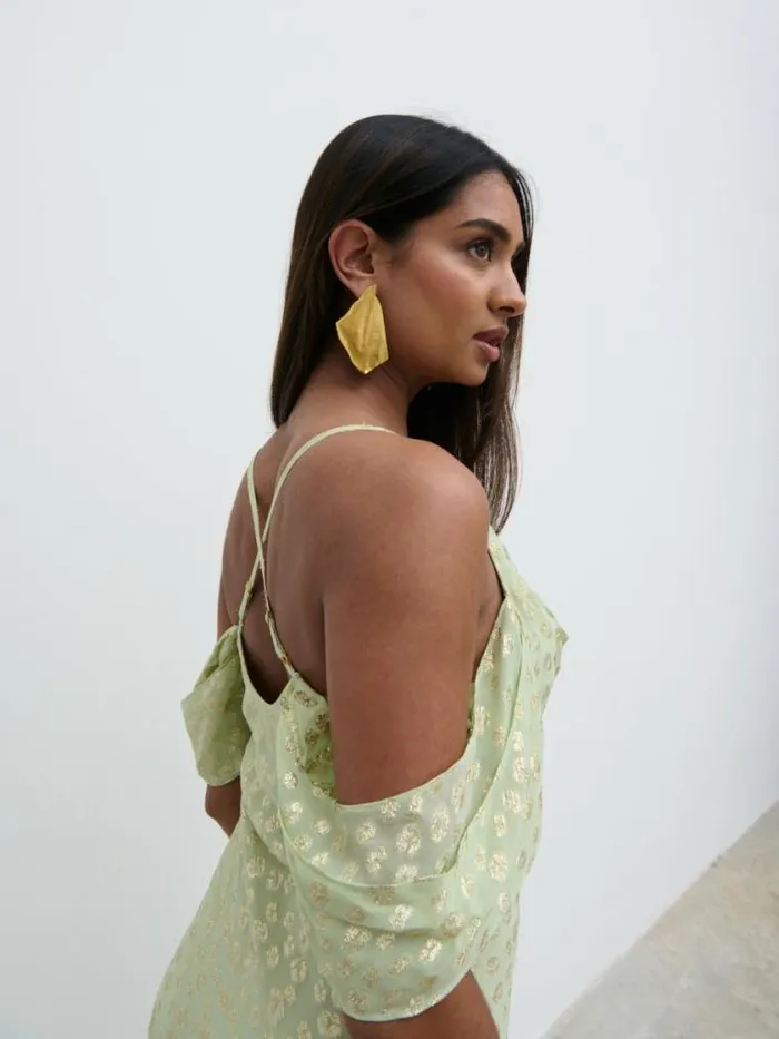 Pretty Lavish Dresses Nia Cold Shoulder Maxi Dress Pistachio Metallic 8211 Women