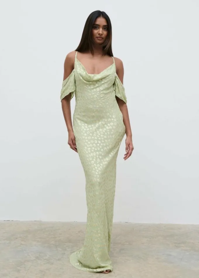 Pretty Lavish Dresses Nia Cold Shoulder Maxi Dress Pistachio Metallic 8211 Women