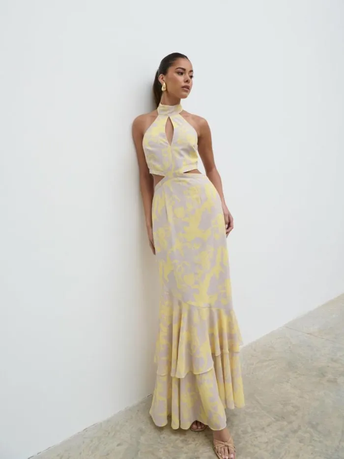 Pretty Lavish Dresses Nova Maxi Dress Lemon And Beige Floral 8211 Women