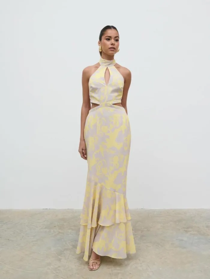 Pretty Lavish Dresses Nova Maxi Dress Lemon And Beige Floral 8211 Women
