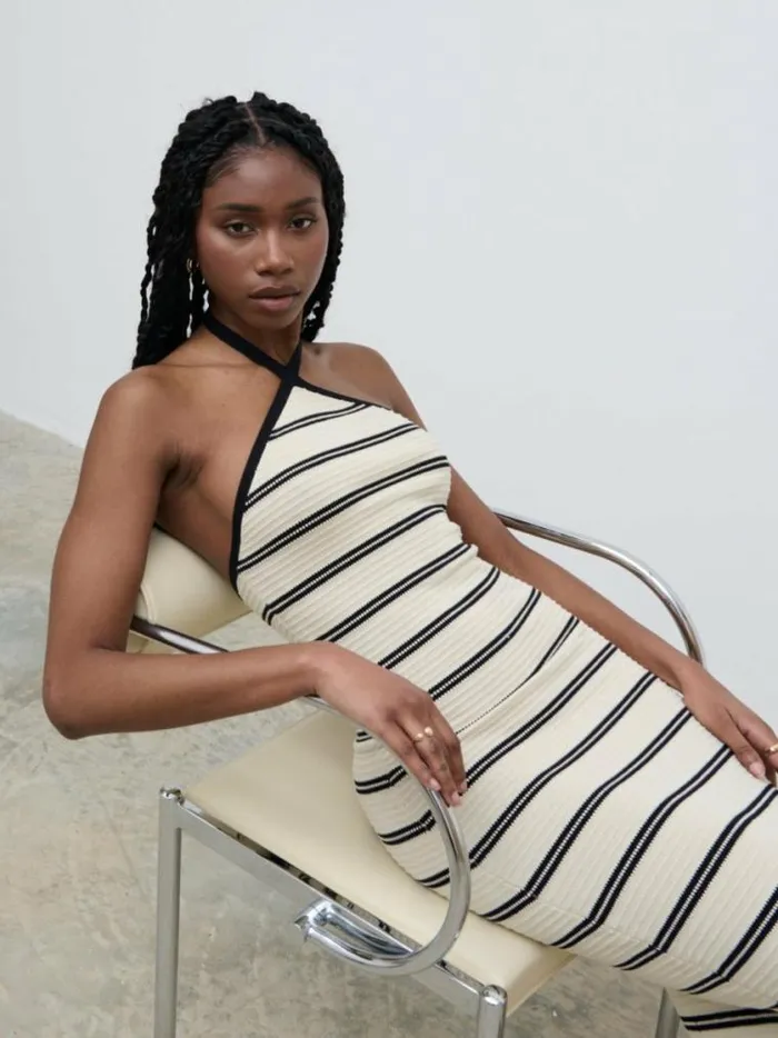 Pretty Lavish Dresses Octavia Contrast Stripe Knit Maxi Dress Cream 8211 Women