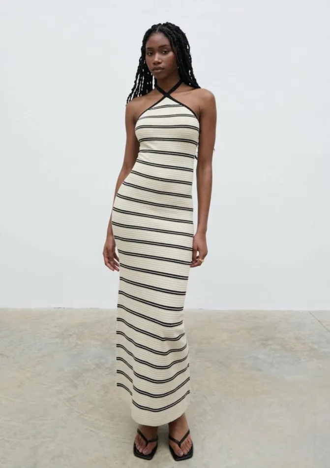 Pretty Lavish Dresses Octavia Contrast Stripe Knit Maxi Dress Cream 8211 Women