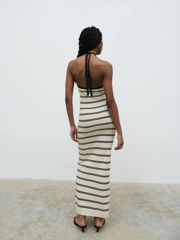 Pretty Lavish Dresses Octavia Contrast Stripe Knit Maxi Dress Cream 8211 Women