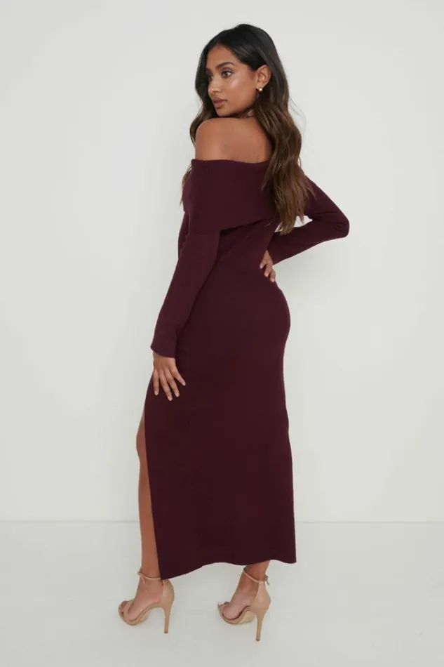 Pretty Lavish Dresses Payton Asymmetric Bardot Knit Dress Red 8211 Women