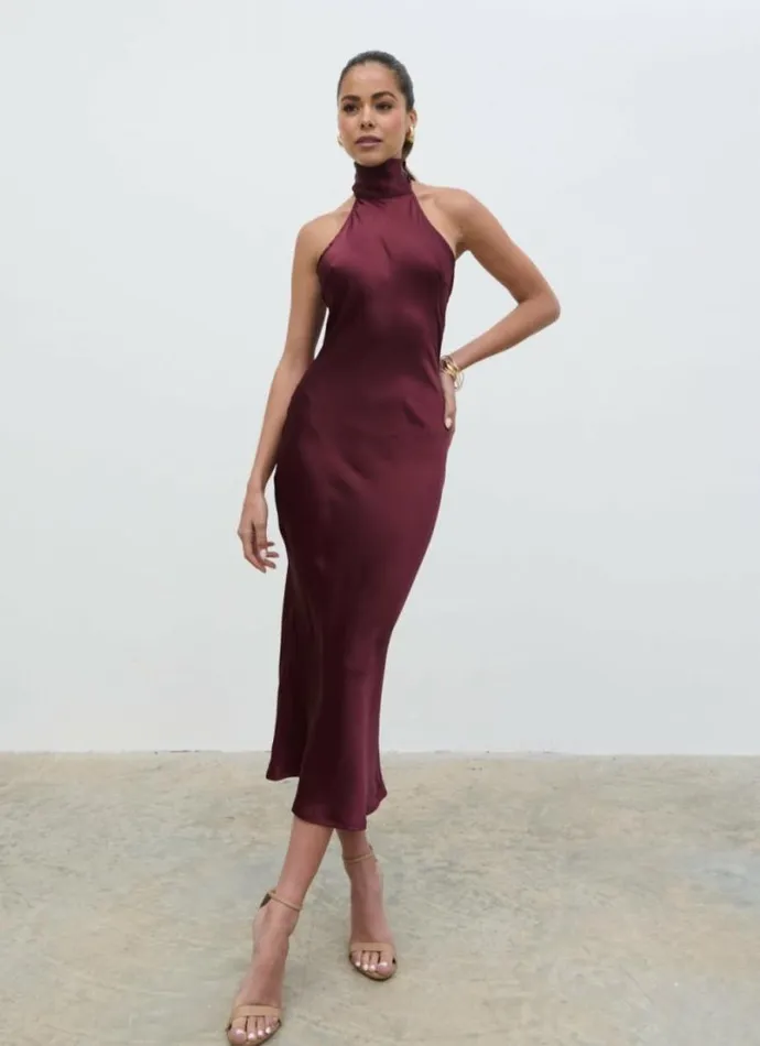 Pretty Lavish Dresses Raleigh Cowl Back Midaxi Dress Wine 8211 Women