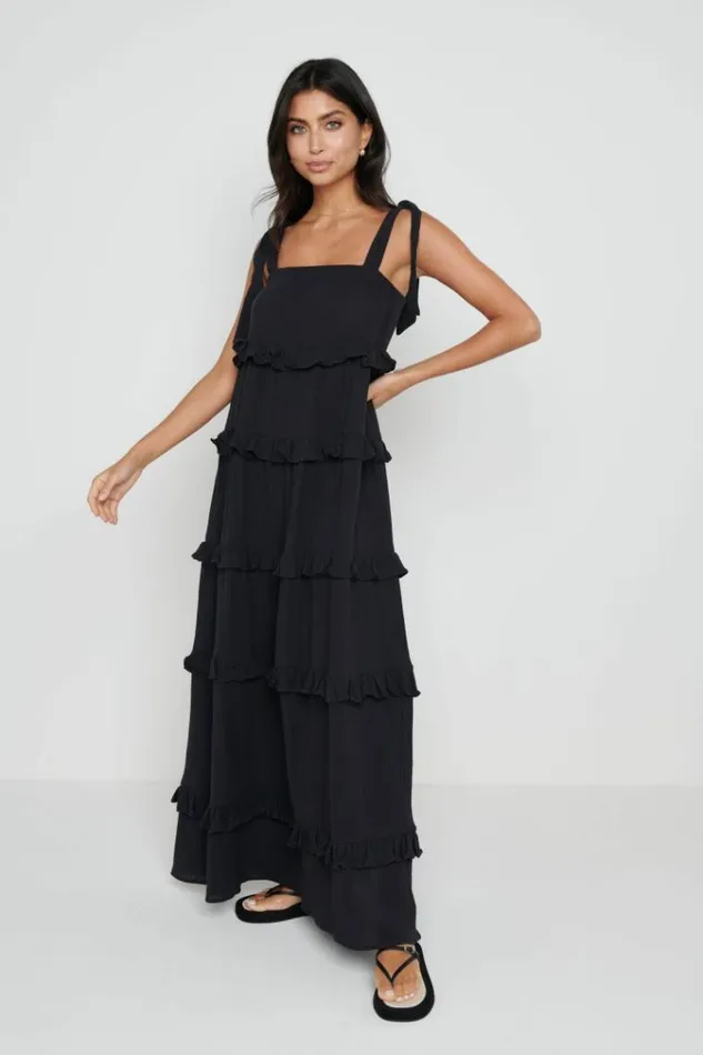 Pretty Lavish Dresses Rosetta Ruffle Midaxi Dress Black 8211 Women