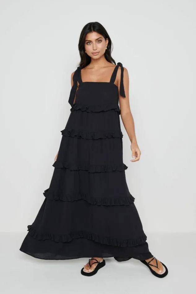 Pretty Lavish Dresses Rosetta Ruffle Midaxi Dress Black 8211 Women