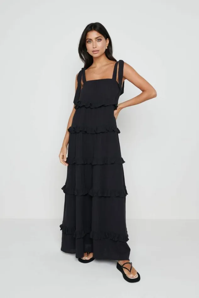 Pretty Lavish Dresses Rosetta Ruffle Midaxi Dress Black 8211 Women