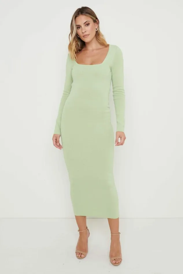 Pretty Lavish Dresses Sienna Square Neck Knit Dress Green Green 8211 Women
