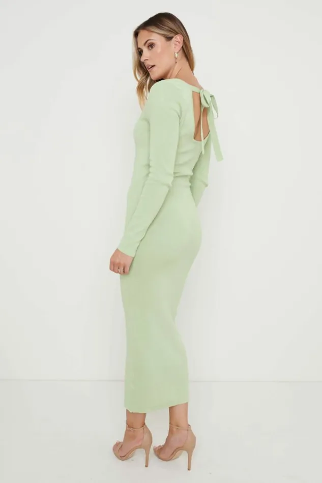 Pretty Lavish Dresses Sienna Square Neck Knit Dress Green Green 8211 Women