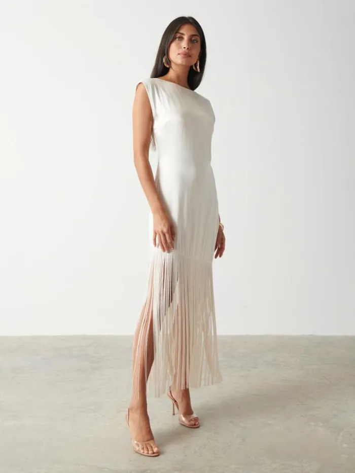 Pretty Lavish Dresses Sorelle Fringed Midaxi Dress Cream 8211 Women