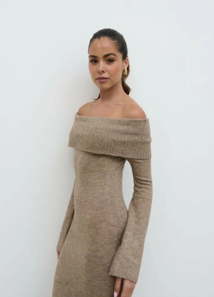 Pretty Lavish Dresses Soreya Bardot Soft Knit Dress Brown 8211 Women