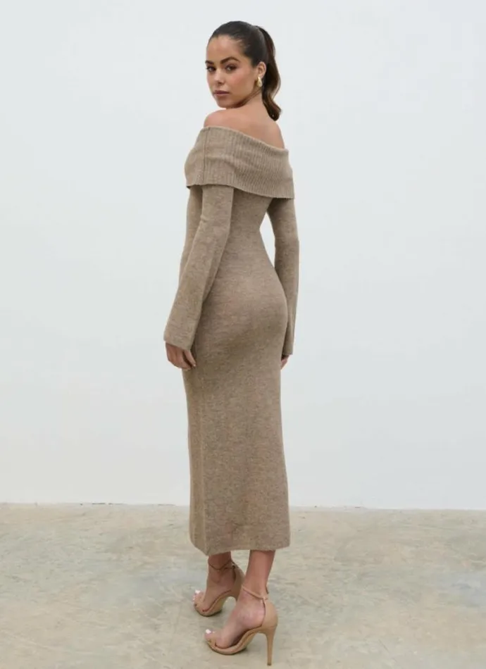 Pretty Lavish Dresses Soreya Bardot Soft Knit Dress Brown 8211 Women