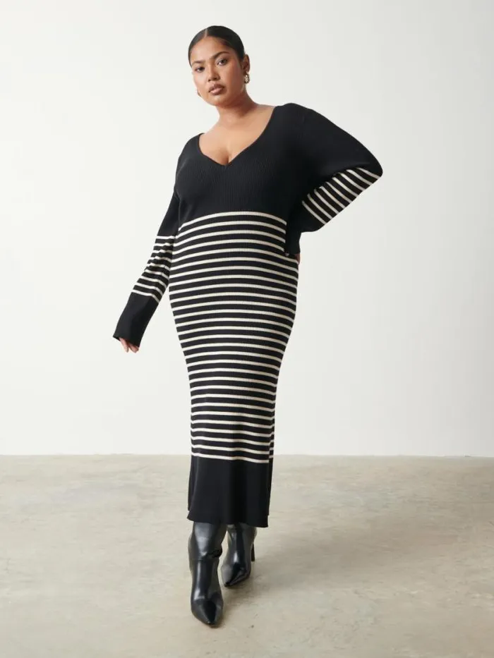 Pretty Lavish Dresses Vanessa Stripped Knit Dress Curve Black andamp White Stripe 8211 Women Pretty Lavish Dresses Vanessa Stripped Knit Dress Curve Black andamp White Stripe 8211 Women