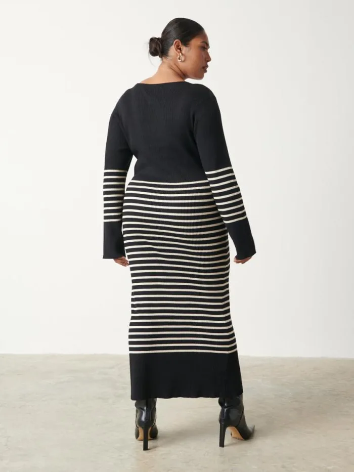 Pretty Lavish Dresses Vanessa Stripped Knit Dress Curve Black andamp White Stripe 8211 Women