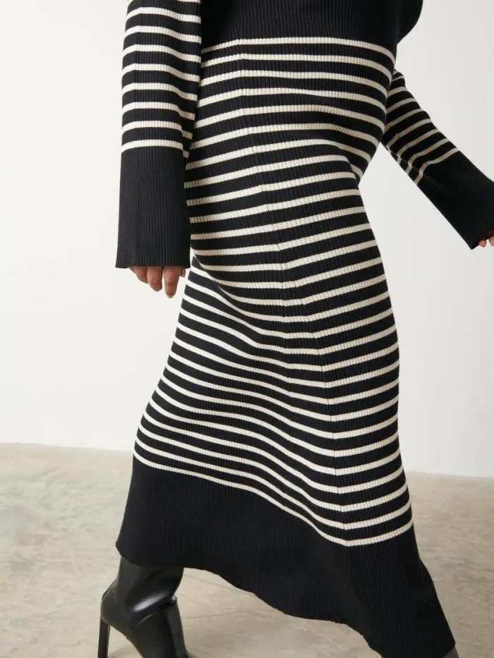 Pretty Lavish Dresses Vanessa Stripped Knit Dress Curve Black andamp White Stripe 8211 Women