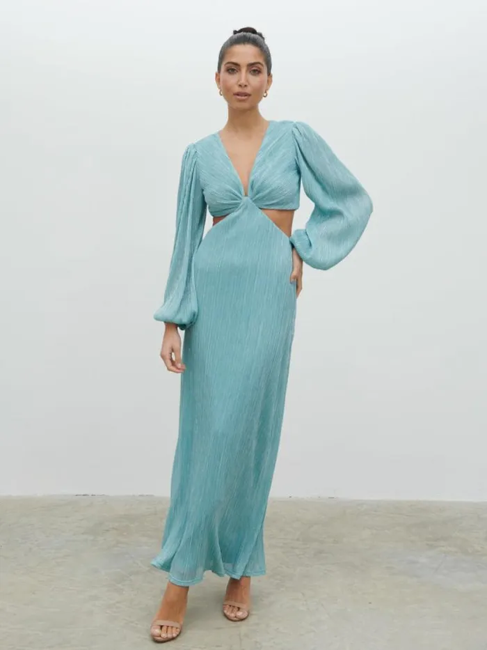 Pretty Lavish Dresses Zaya Plisse Metallic Maxi Dress Blue 8211 Women