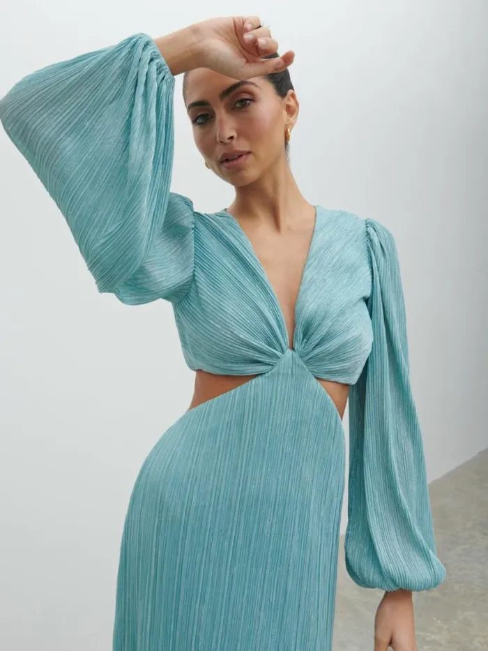 Pretty Lavish Dresses Zaya Plisse Metallic Maxi Dress Blue 8211 Women