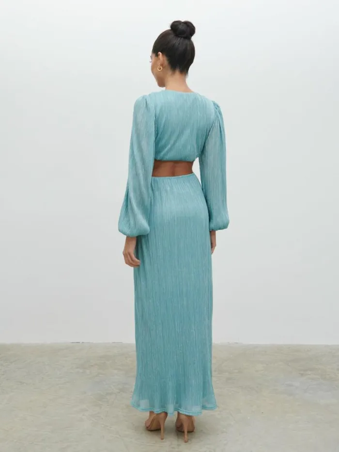 Pretty Lavish Dresses Zaya Plisse Metallic Maxi Dress Blue 8211 Women