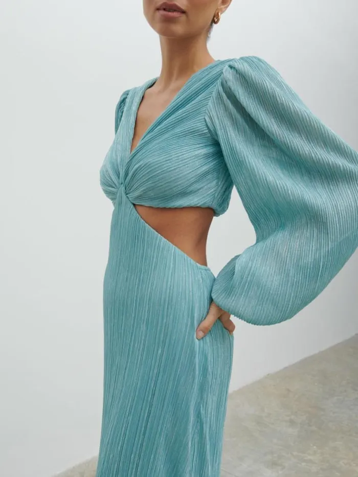 Pretty Lavish Dresses Zaya Plisse Metallic Maxi Dress Blue 8211 Women
