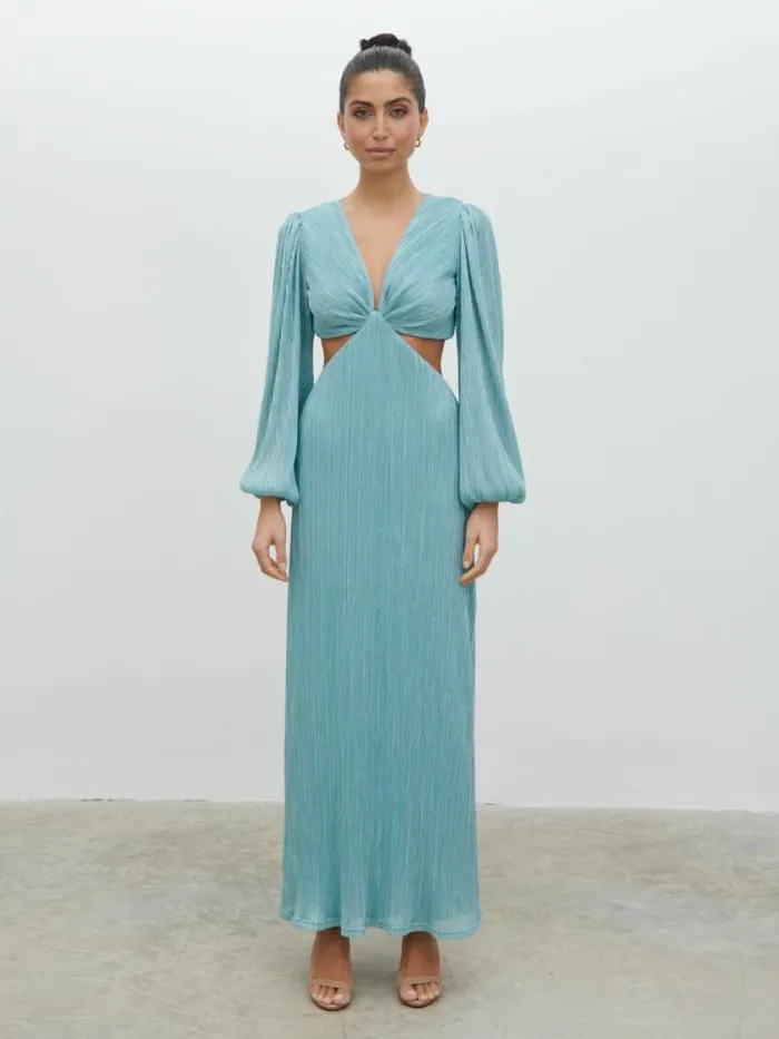 Pretty Lavish Dresses Zaya Plisse Metallic Maxi Dress Blue 8211 Women