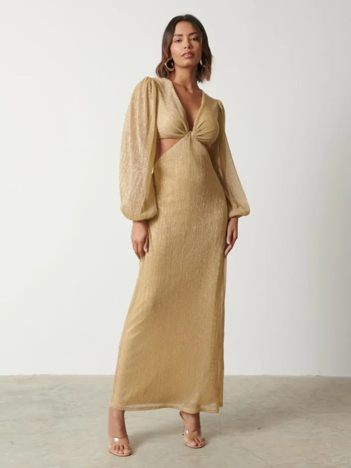 Pretty Lavish Dresses Zaya Plisse Metallic Maxi Dress Gold 8211 Women