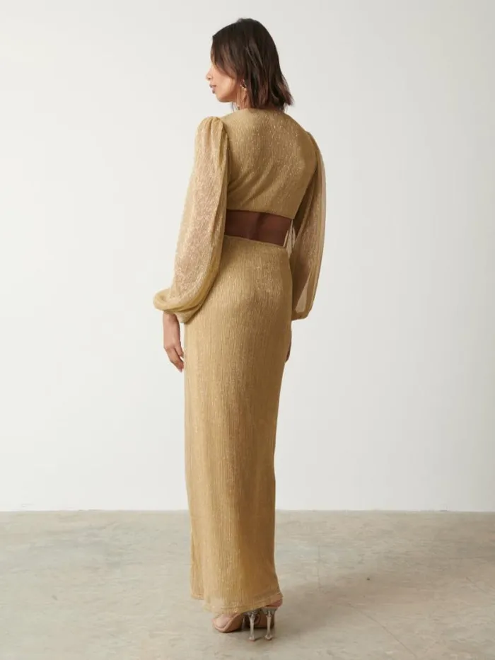 Pretty Lavish Dresses Zaya Plisse Metallic Maxi Dress Gold 8211 Women