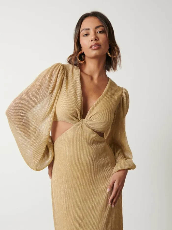 Pretty Lavish Dresses Zaya Plisse Metallic Maxi Dress Gold 8211 Women