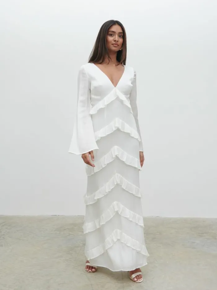 Pretty Lavish Hen Do Paige Ruffle Metallic Maxi Dress White 8211 Women