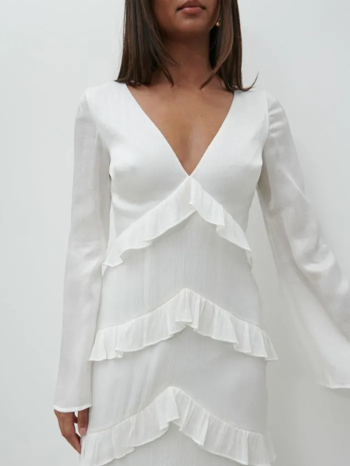 Pretty Lavish Hen Do Paige Ruffle Metallic Maxi Dress White 8211 Women